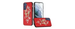 For Samsung Galaxy S21 FE SPLENDID Diamond Glitter Ornaments Engraving Case Cover - Garden Butterflies Red