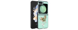 For Samsung Galaxy Z Flip 5 SPLENDID Diamond Glitter Ornaments Engraving Case Cover - Garden Butterflies Teal