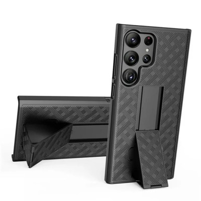 For Samsung Galaxy s24 Plus Weave Premium 3in1 Combo Holster Kickstand Case Cover - Black