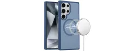 For Samsung Galaxy s24 Ultra [Magnetic Circle] Smooth Safe Matte Feel Hybrid Case - Navy Blue