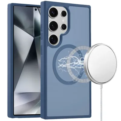 For Samsung Galaxy s24 Ultra [Magnetic Circle] Smooth Safe Matte Feel Hybrid Case - Navy Blue