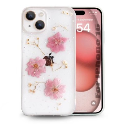For iP15 Pro Max Shimmer Glitter Floral Design Thick TPU Case Cover - Rose Gold