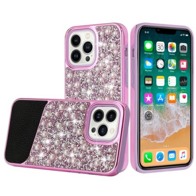 For Apple iPhone 14 PRO 6.1" Pearl Diamond Glitter Hybrid Case Cover - Purple