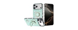 For iPhone 17 Splendid Glitter with Diamonds All Around Edges Ring  Stand Case Cover - Teal