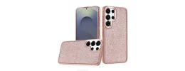 For Samsung s26 Ultra Crystal Glass Diamond with Metallic Buttons and Edges Hybrid Case - Rose Gold
