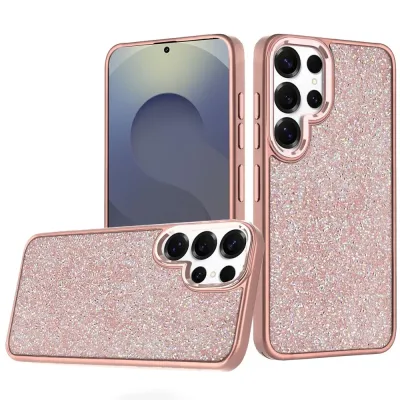 For Samsung s26 Ultra Crystal Glass Diamond with Metallic Buttons and Edges Hybrid Case - Rose Gold