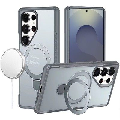 For Samsung s26 Ultra Matte Finish Simplified Magnetic Ring With Stand Hybrid Case - Gray