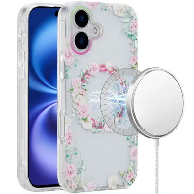 For iPhone 17 Air [Magnetic] Double Layer Design IMD Case  Galaxy Floral