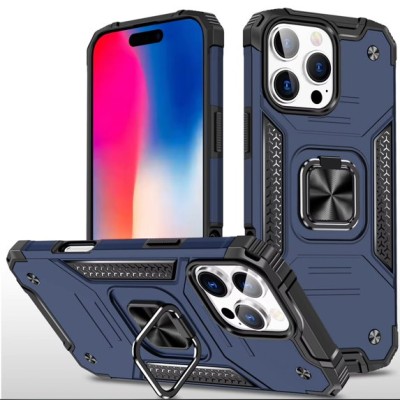 For iPhone 16 Pro 6.3 inch Robust Magnetic Kickstand Hybrid Case Cover - Blue