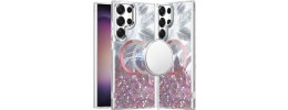 For Samsung S23 Ultra Epoxy Glitter Shimmer [Magnetic Circle] Hybrid Case - Light Pink