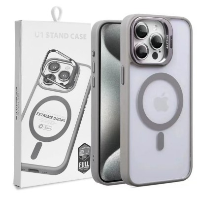 IPH15 Pro Max 6.7 Clear Bumper Case w/Magsafe Ring Stand B