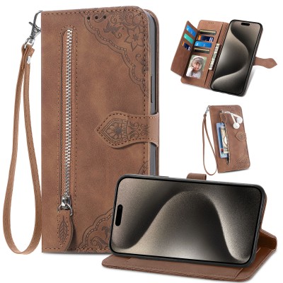 Iphone 12/Iphone12 pro Leather Wallet Pouch Brown (Retail