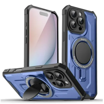 Iphone 16 6.1 Tuff Case w/Magsafe Folding Stand Holder Blue(