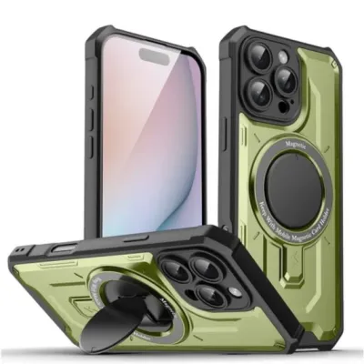 Iphone 16 6.1 Tuff Case w/Magsafe Folding Stand Holder Green