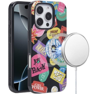 [METKASE] For iPhone 16 Pro Max 6.9 inch Magnetic Double Layer IMD Design Case - Pink Holographic