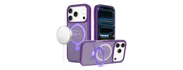 For iPhone 17 Pro Max Magnetic Matching Ring Stand Full Rotation Matte Hybrid - Dark Purple