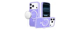 For iPhone 17 Pro Max Magnetic Matching Ring Stand Full Rotation Matte Hybrid - Light Purple