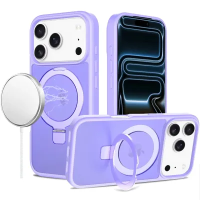 For iPhone 17 Pro Max Magnetic Matching Ring Stand Full Rotation Matte Hybrid - Light Purple
