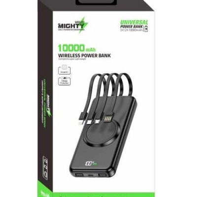 Mighty 10,000mAh 4 in 1 Cable Wireless Charging Power Bank Black YM368 (12/48/CTN)