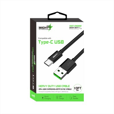 Mighty Fast Charging 10FT Type-C Cable Black MK20 (12/48/CTN)