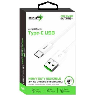 Mighty Fast Charging 10FT Type-C to Type-C Cable White MK23 (12/48/CTN)