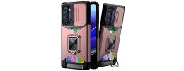 For Moto G Stylus 5g 2022 Multi-Functional Card Magnetic Ring Stand Hybrid Camera Case Cover - Rose Gold