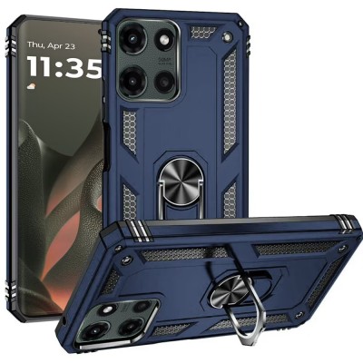 For Motorola Edge 2025 Ring Magnetic Kickstand Hybrid Case Cover - Blue