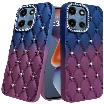 For Motorola Moto G Stylus 5G (2025) Floral Joy Glitter Shimmer Leather Feel Thick TPU Case - Dark Blue/Burgundy