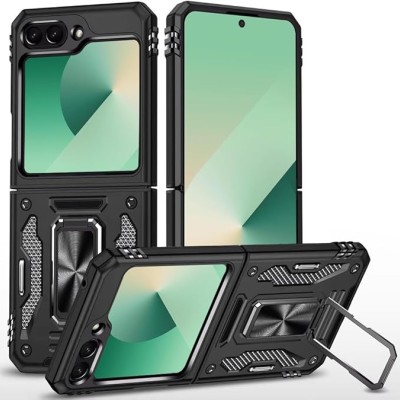 For Samsung Z Flip 7 Utter Tough Metal Ring Movable Camera Window Hybrid Case Cover - Black