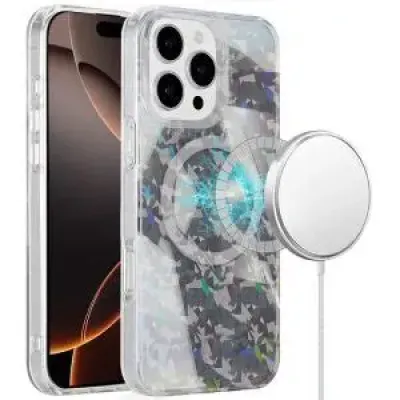 For iPhone 16 Pro Max 6.9 inch Magnetic Double Layer IMD Design Case - Smoke Holographic