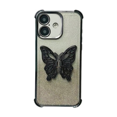 PKG iPhone 16 PLUS 6.7 CHROME Glitter Butterfly Black