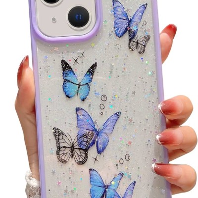 PKG 3 IN 1 iPhone 15 PLUS 6.7 Case Butterfly Purple