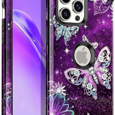 PKG 3 IN 1 iPhone 15 Pro 6.1 Case Butterfly Purple