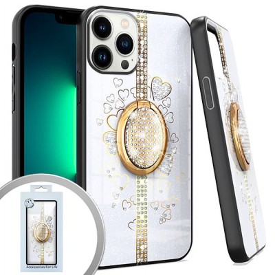 PKG iPhone 13 PRO MAX 6.7 Bling Ring Case HEART White