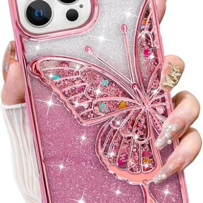 PKG iPhone 15 PRO MAX 6.7 CHROME Glitter Motion Butterfly