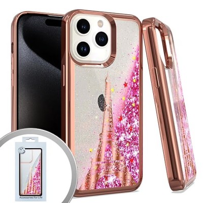 PKG iPhone 15 PRO MAX 6.7 CHROME Glitter Motion Paris Tower