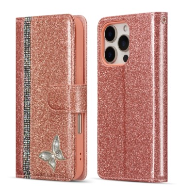 PKG iPhone 16 PRO MAX 6.9 CHROME Glitter Butterfly Rose Gold