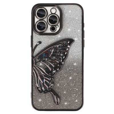 PKG iPhone 16 Pro 6.3 CHROME Glitter Butterfly Black