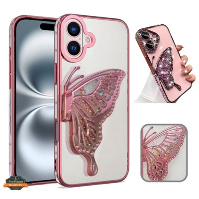PKG iPhone 16 Pro 6.3 CHROME Glitter Butterfly Rose Gold