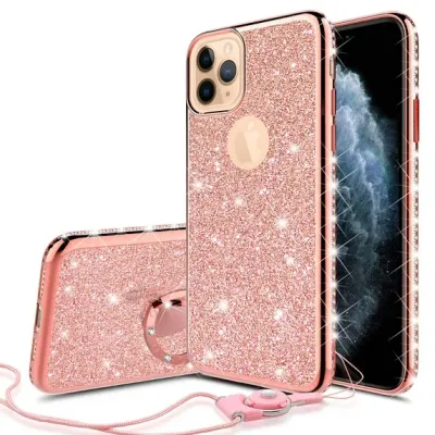 PKG iPhone 12/ 12 PRO 6.1 Bling Ring Case HEART Rose Gold