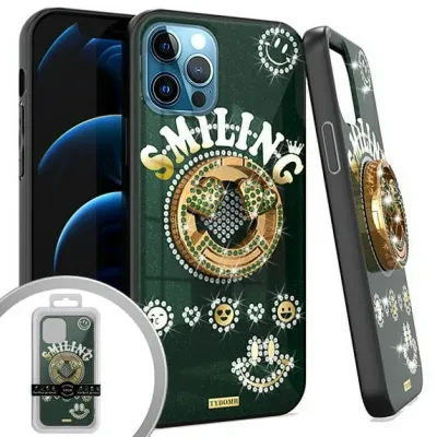 PKG iPhone 12/ 12 PRO 6.1 Bling Ring Case SMILING Green