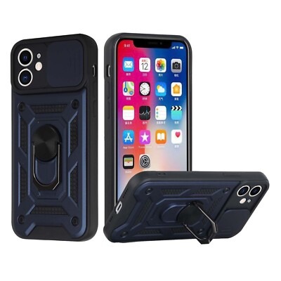 [PolyBag] For iPhone 11 Magnetic Ring Stand Classic Design FULL Camera Protection Hybrid Case - Blue