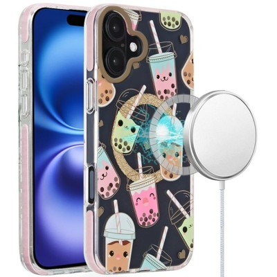 [PolyBag] For iPhone 16 6.1 inch Magnetic Double Layer IMD Design Case - Diamond Holographic Pink