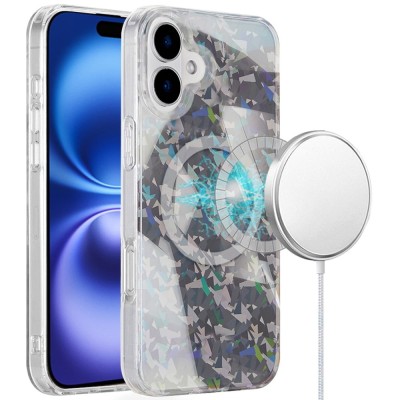 [PolyBag] For iPhone 16 6.1 inch Magnetic Double Layer IMD Design Case - Smoke Diamond Holographic