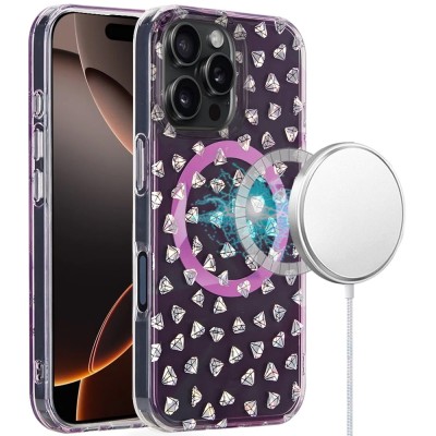[PolyBag] For iPhone 16 Pro 6.3 inch Magnetic Double Layer IMD Design Case - Pink Holographic