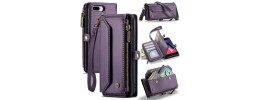 [PolyBag] For iPhone SE 3 (2022) SE/8/7 Luxury Wallet Card ID Zipper Money Holder Case Cover - Black
