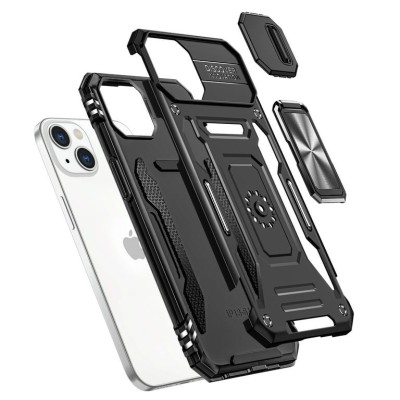 [PolyBag] For iPhone 12 & iPhone 12 Pro Utter Tough Metal Ring Movable Camera Window Hybrid - Black