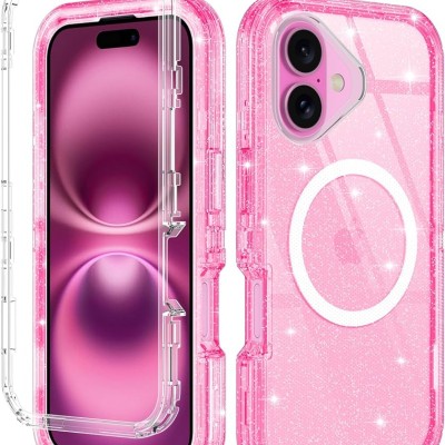 Premium Magsafe Transparent Case w/ Lens Stand01 - Pink