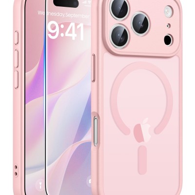 Premium Magsafe Transparent Case w/ Lens Stand01 - Pink