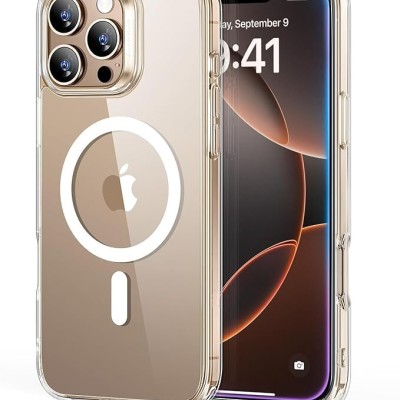 Premium Magsafe Transparent Case w/ Lens Stand01 - Gold